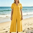 thumbnail image 5 of TOUMENY Spring Fall Jumpsuits for Women Wide Leg V Neck Button Front Jumpsuit Casual Loose Vacation Travel Lounge Romper Yellow L, 5 of 7