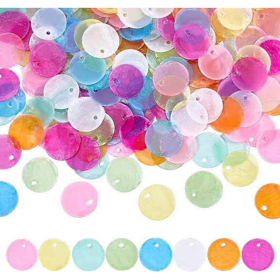 240pcs Shell Connector Charms Colored Capiz Shells with Holes 15mm Flat Natural Round Shells Pieces Sea Shell Coin Bead DIY
