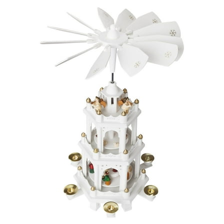 BRUBAKER Christmas Pyramid 18" White Wood Nativity Play - 3 Tier Carousel
