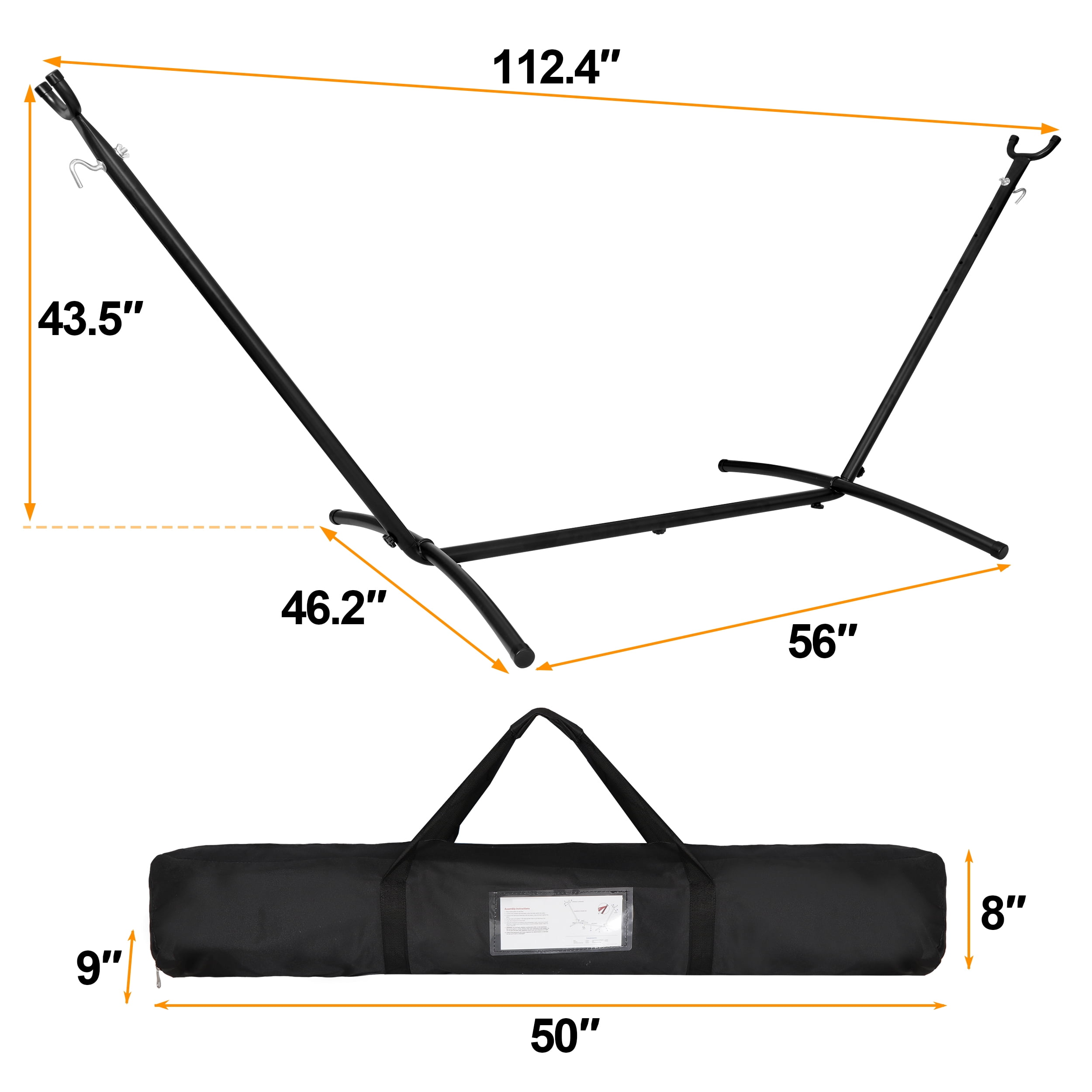 ZENY 9ft Heavy Duty Hammock Stand 620lbs Capacity for 2 Person, Adjustable Steel Hammock Frame with Carrying Bag, Black