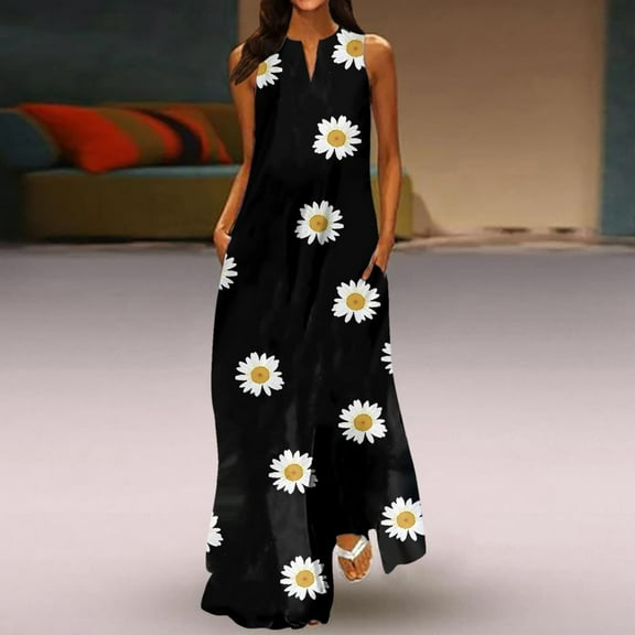 Aloohaidyvio Dresses for Women,Fashion Women Casual V-Neck Printing Dresses Summer Sleeveless Pullover Dress