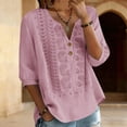 thumbnail image 2 of Holzkary Cotton Linen Shirts for Women Elbow Sleeve Summer Gauze Shirts Boho Shirts Loose Fit Blouses Summer Tops for Women Cotton Linen Tops V Neck Blouses Solid Color Shirts Lightweight Shirt, 2 of 9