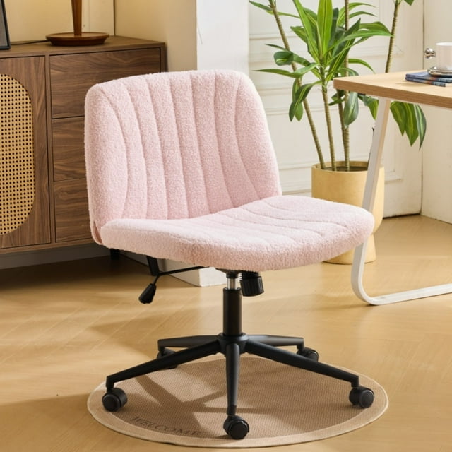 Ktaxon Chaise de Bureau Réglable, Chaise de Bureau Pivotante, Conception Sans Accoudoirs, Réglage Pneumatique de la Hauteur, Rotation à 360 Degrés, Idéale pour le Bureau à Domicile en Peluche Teddy Rose