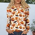 thumbnail image 3 of Women's Fall Thanksgiving Tops Long Sleeve Crew Neck Shirts Halloween Pullover Blouse Casual Loose Fit Autumn Leaf Pumpkin Bat Graphic Festive T-Shirt, 3 of 6