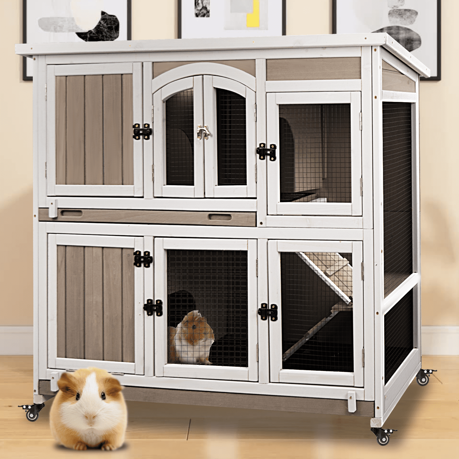 Magshion 36 Indoor Large Wooden Bunny Habitat Outdoor Rabbit Hutch with Wheel Weather Resistant Roof Walmart