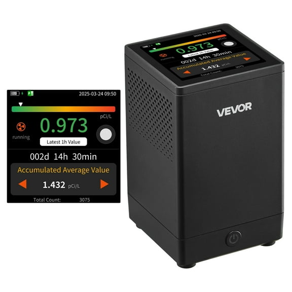 VEVOR Home Radon Detector, 2Bq to 20kBq/m³, HD Color Screen for Real-time Display, Short-Term & Long-Term Monitoring, Portable with LCD Screen, Multiple Detection Periods Support, Battery Powered