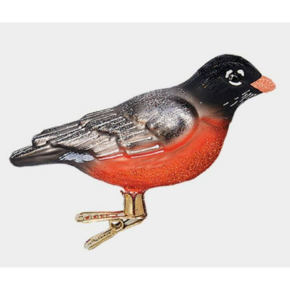 American Robin Bird Clip On Polish Glass Christmas Tree Ornament Animal