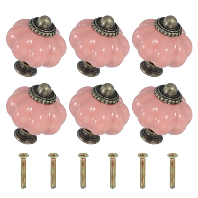 6 Paquetes de Perillas de Cerámica, Perillas de Cajón de Cerámica en Forma de Calabaza con Tornillo de Montaje M4 x 25mm para Cajón de Armario, Rosa