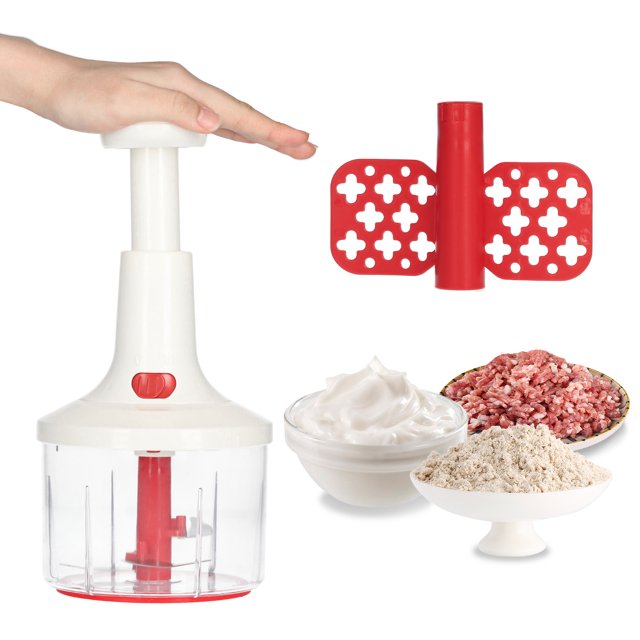 Amdohai Manual Food Chopper 1.4L Multi Function Stainless Steel Cutter Handheld Food Processor for Meat Vegetables Onions Garlic Chili Fruits Cream Egg Whipper Food Grinder for Home Kitchen Restaura