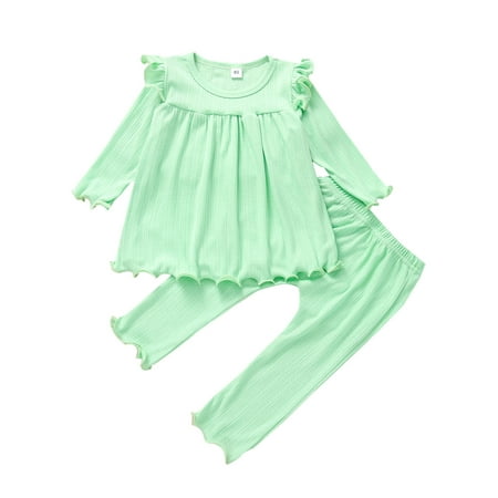 

Canrulo Toddler Baby Girls Fall Winter Clothes Knit Ruffle Long Sleeve Tunic Dress Top Leggings Pants Outfits Green 3-4 Years