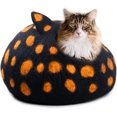 thumbnail image 5 of Wool Cat Cave Bed - Handcrafted 100% Merino Wool, Eco-Friendly Felt Cat Cave for Indoor Cats and Kittens (Black Polka), 5 of 12