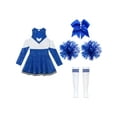 thumbnail image 4 of Xnihocha Girls Cheerleading Uniform Dance Costume Crop Top with Skirt Knee Socks Match Pom poms Set B Blue 6, 4 of 5