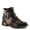 BLACK MULTI, variant on Spring Step L'Artiste Women’s Hand-Painted Leather Ankle Boots — Bold Buckle Strap with Side Zipper Closure — Cushioned Faux Fur Insole, 2" Block Heel