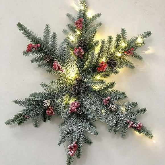 40cm National Tree Company Pre-Lit Artificial Christmas Hanging Snowflake, Green, Frosted Berry Pine, Decorated with Pine Cones, Berry ClustChristmas Garland Red Berry Pine Cone Garland Lights ,Garla