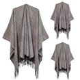 thumbnail image 3 of Clearance Hfyihgf Womens Elegant Plaid Tassel Poncho Open Front Blanket Capes Knitted Sweater Cardigan Wraps Shawl for Holiday Gifts Rose Gold One Size, 3 of 3