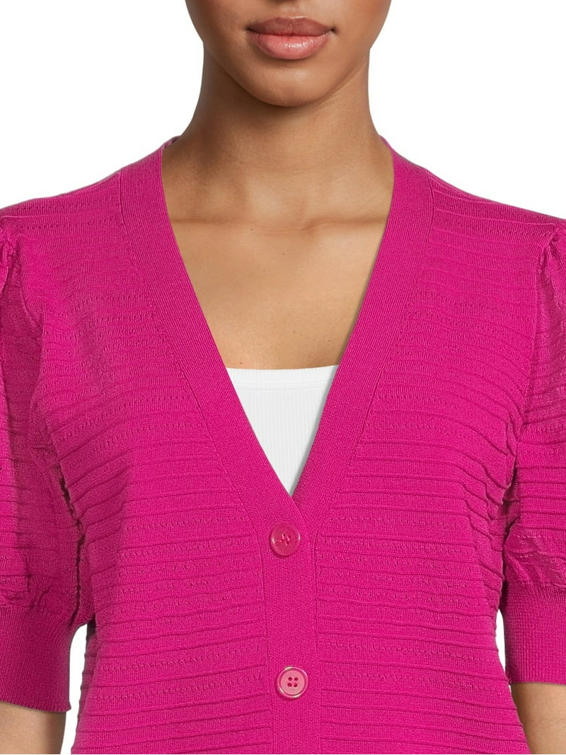トップス andwang Puff sleeve cardigan Scoop Women's Puff Sleeve Cardigan Sweater, Lightweight