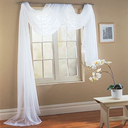 Decotex 1 Piece Hotel Quality Pure White Sheer Voile Window Scarf Valance 55" X 216"