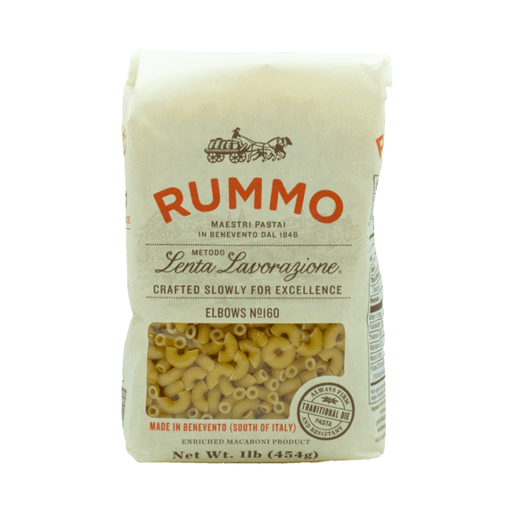 Rummo, Elbows No 160 Pasta, Contains Wheat, Shellfish Free, Shelf Stable, 1Lb, Paper Bag