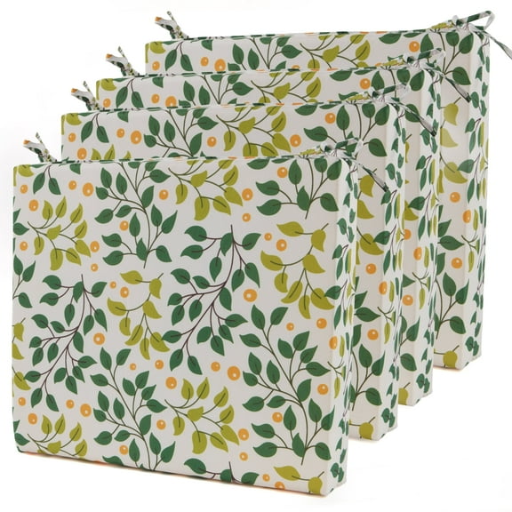 UNIKOME Outdoor Patio Seat Cushions Set of 4, Water Resistant Patio Chair Cushions Square Corner Seat Cushions Pads for Outdoor Furniture, Seat Pads Waterproof with Ties, 18.5"x16"x3", Yellow Floral