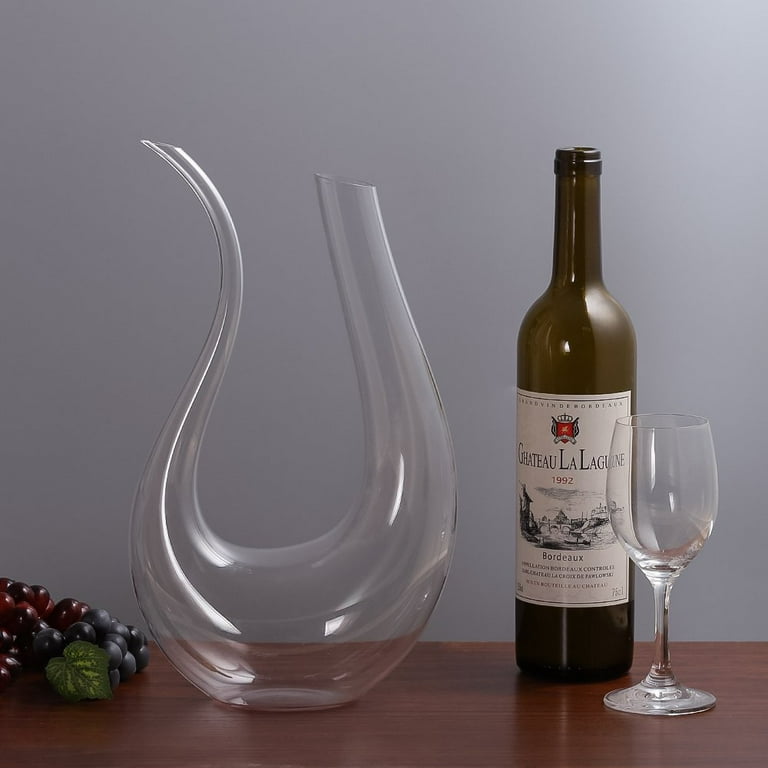 Bordeauxware 50 oz Glass Large Slanted Wine Decanter - Hand-Blown, Crystal - 8 3/4 inch x 8 3/4 inch x 10 1/4 inch - 1 Count Box, Clear