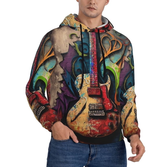 Men's Hoodie Pullover Casual Hooded Sweatshirt 3D, Guitar Music Graffiti Street Wall Art