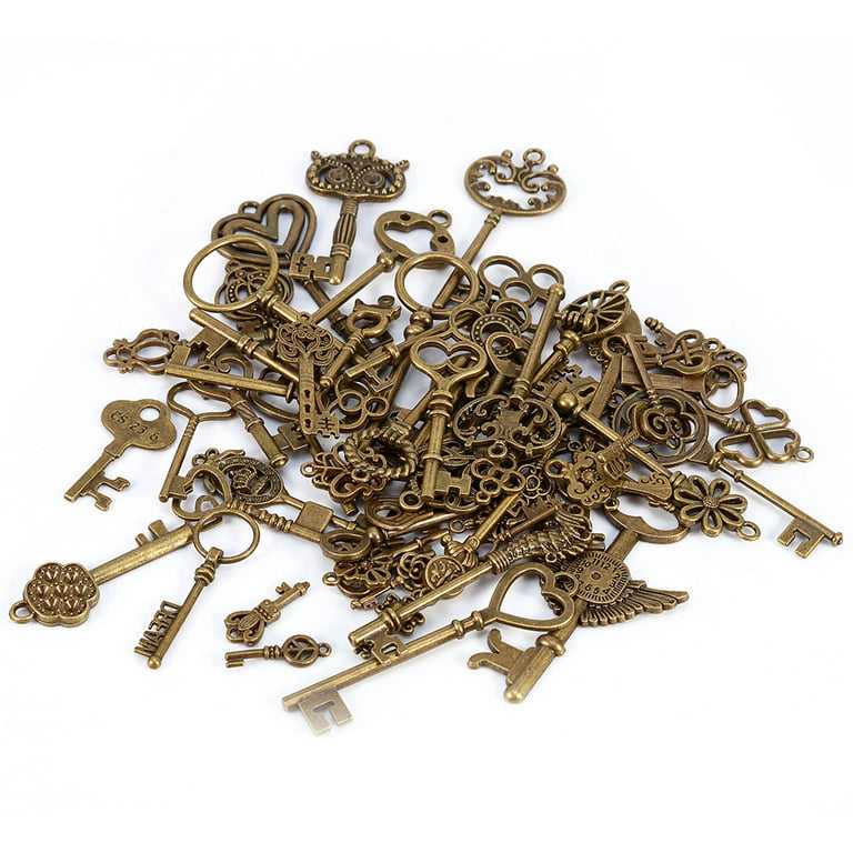 100 Pcs Large Vintage Skeleton Key Set Charms Mixed Antique Style Bronze  Brass Key Set Charms Old Keys Fake Keys Antique Keys Rustic Key for DIY