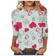 thumbnail image 2 of Promotions d'Été! Aqestyerly T-Shirt Imprimé Mode Saint-Valentin pour Femmes Manches 3/4 Blouse Col Rond Hauts Décontractés, 2 of 5