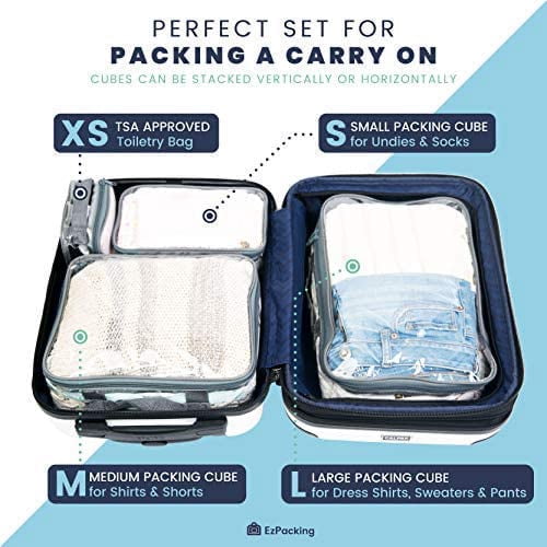 Clear Travel Packing Cubes Set of 4 for 
