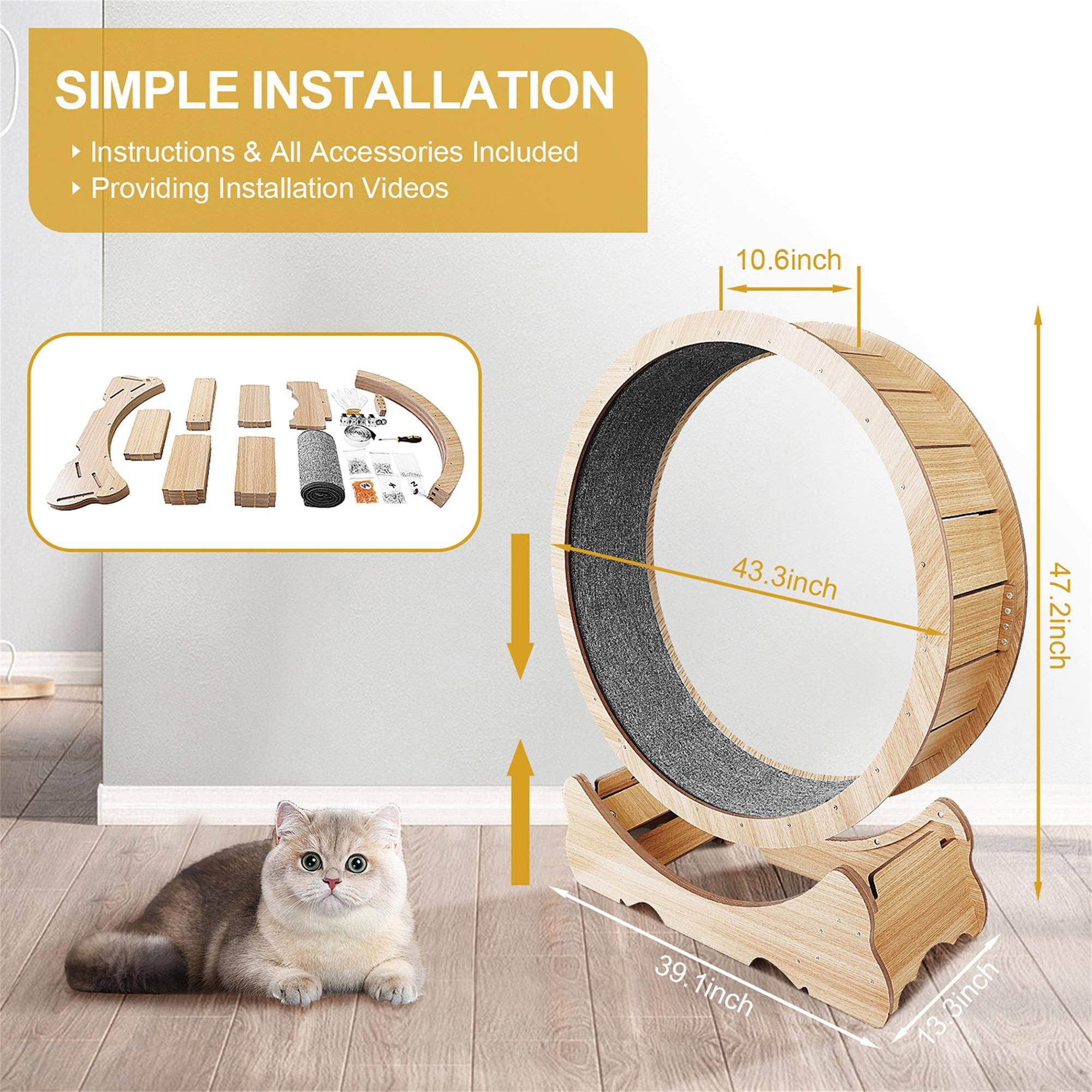 Kadyn 45" Cat Exercise Wheel for Indoor Cats, Large Cat Running Wheels, Cat Treadmill Wheel with Locking Mechanism for Cat's Healthy, Beige