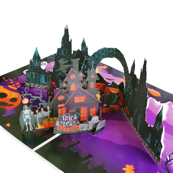 Clearance Under $3! 1PC 3D Halloween Pop-Up Greeting Card, House Theme Cut Design with Envelope, Paper, (One Size, Black)
