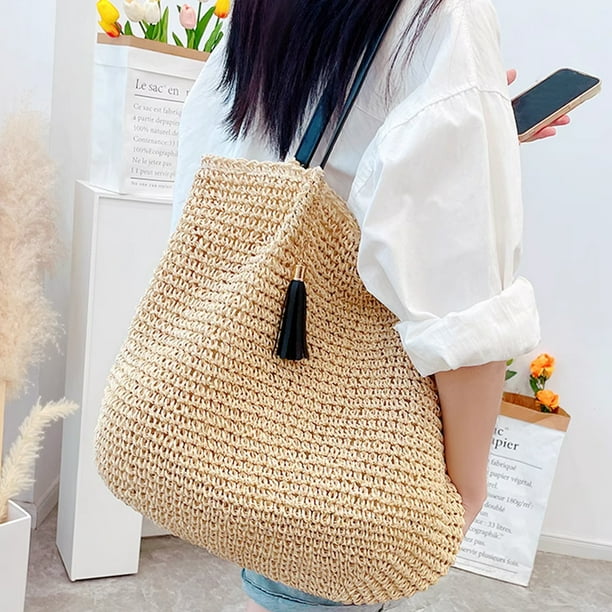 Femmes Paille Tissé Fourre-Tout Grande Plage Tissage à la Main Sac