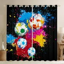 Feelyou Cartoon Soccer Kids Curtains Pack of 2 (42x84 Each), Football Rugby Lover Curtains Blackout, Watercolor Splatter Art Bedroom Curtains, Blackout Curtains Room Decor