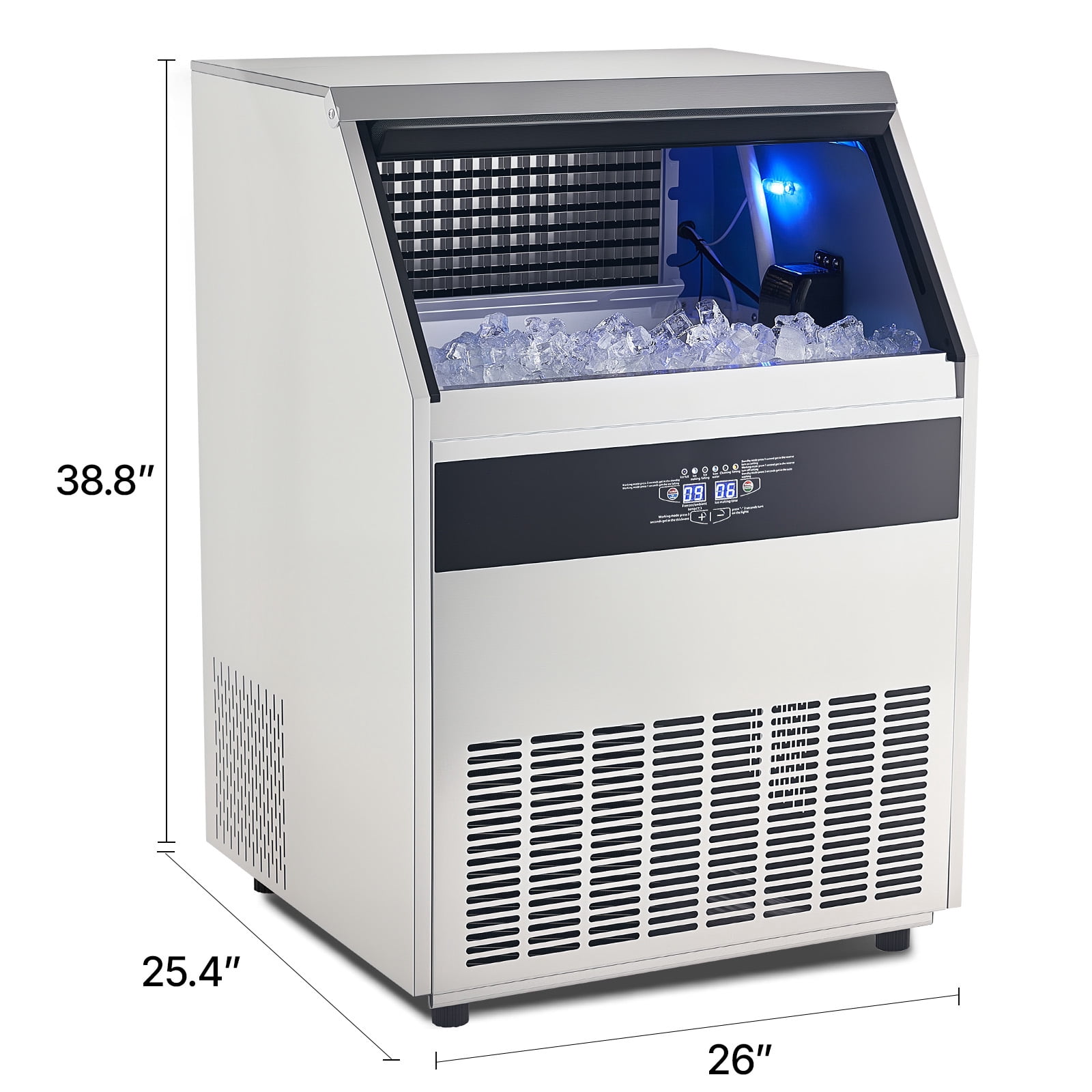 KFFKFF 440lbs Commercial Ice Maker Machine Stainless Steel Under Counter ice Machine with 130lbs Storage Bins with Auto Clean
