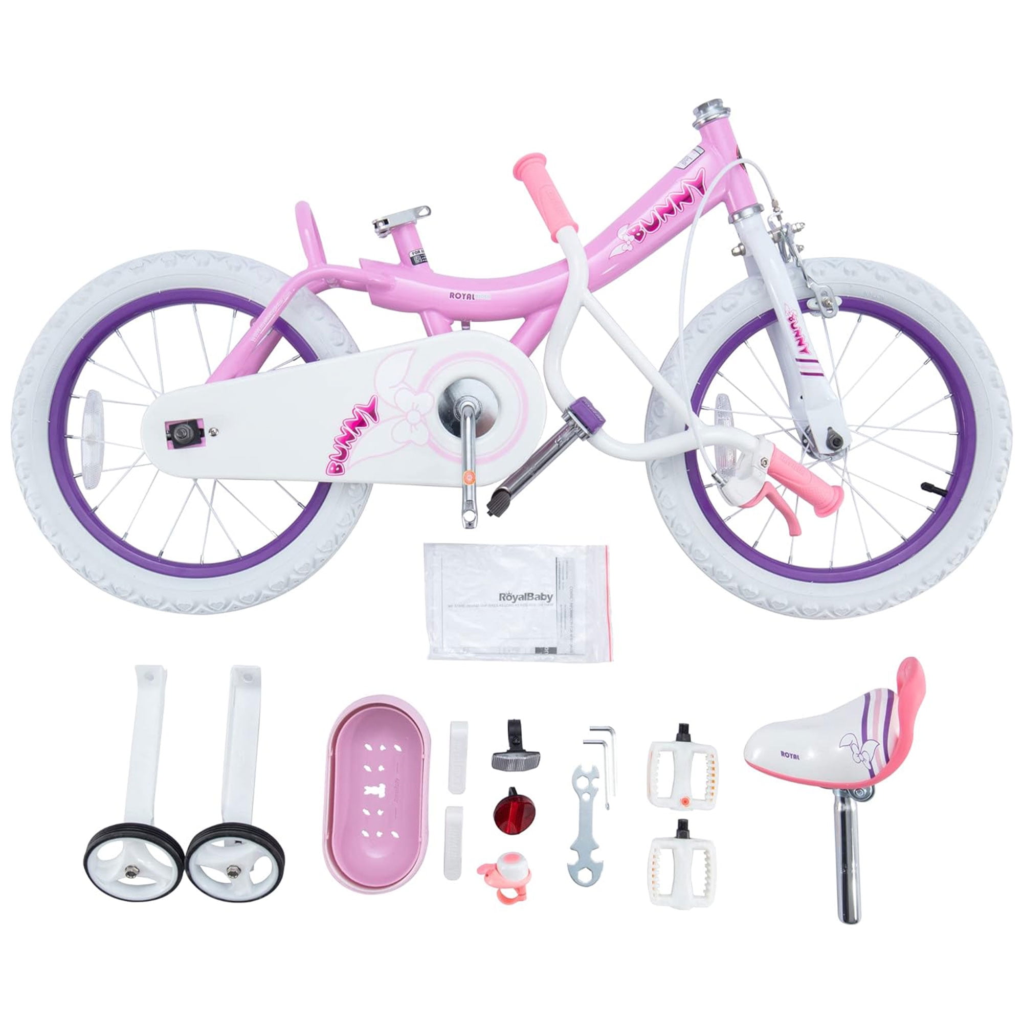 RoyalBaby Princess Girl Bike 16 w Training Wheels Kickstand Bunny Pink Purple