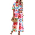 thumbnail image 3 of Conjunto de 2 Piezas de Chándal de Verano para Playa con Camisa de Corta y Botones para Mujer, Top Estampado, Pantalones Cortos de Descanso Flor A Cuadros M, 3 of 9