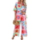 thumbnail image 3 of Conjunto de 2 Piezas de Chándal de Verano para Playa con Camisa de Corta y Botones para Mujer, Top Estampado, Pantalones Cortos de Descanso Flor A Cuadros M, 3 of 9