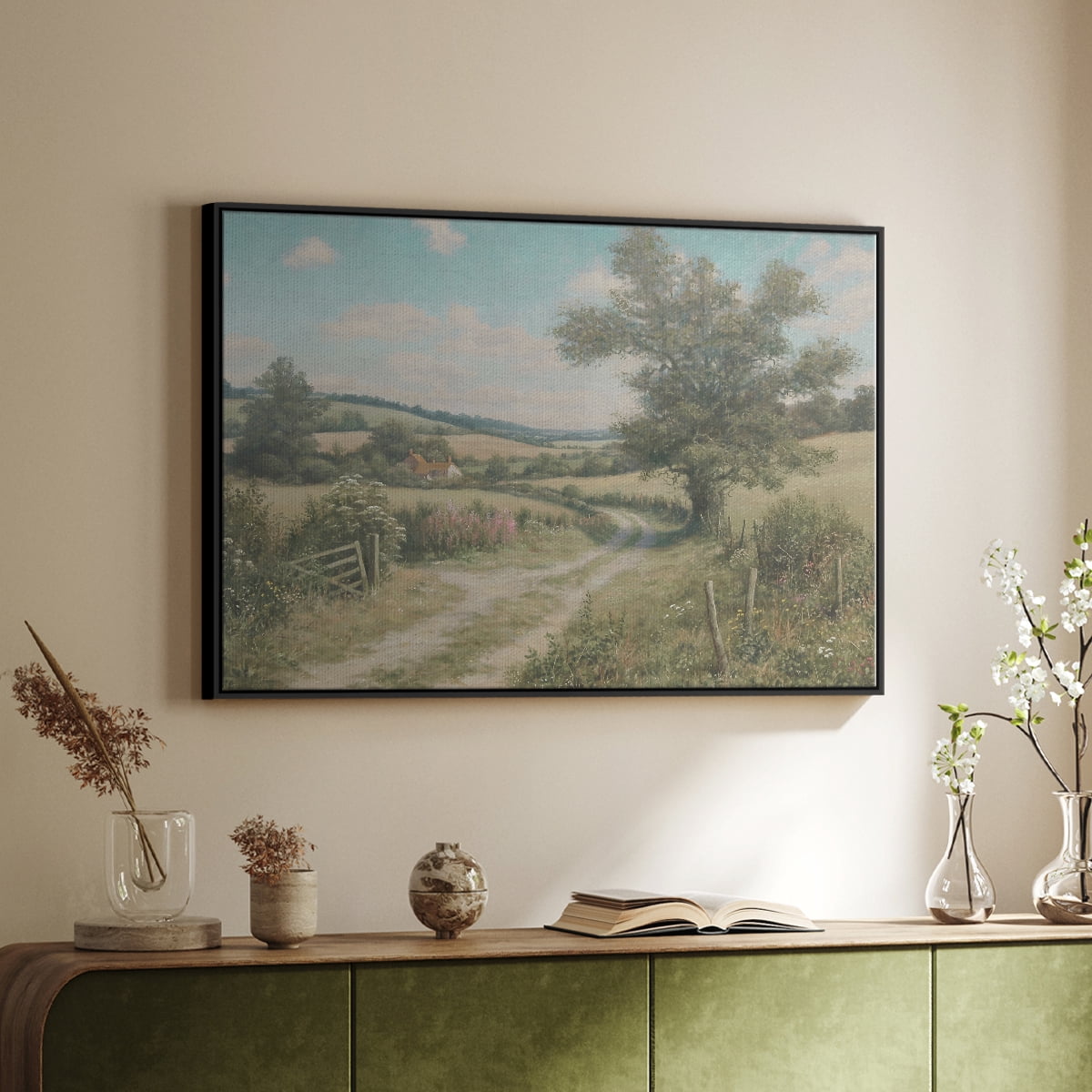 Vintage Landscape-CCL By Wexford Home Framed in Black Wood Gallery Wrapped Canvas 17 in. x 25 in.