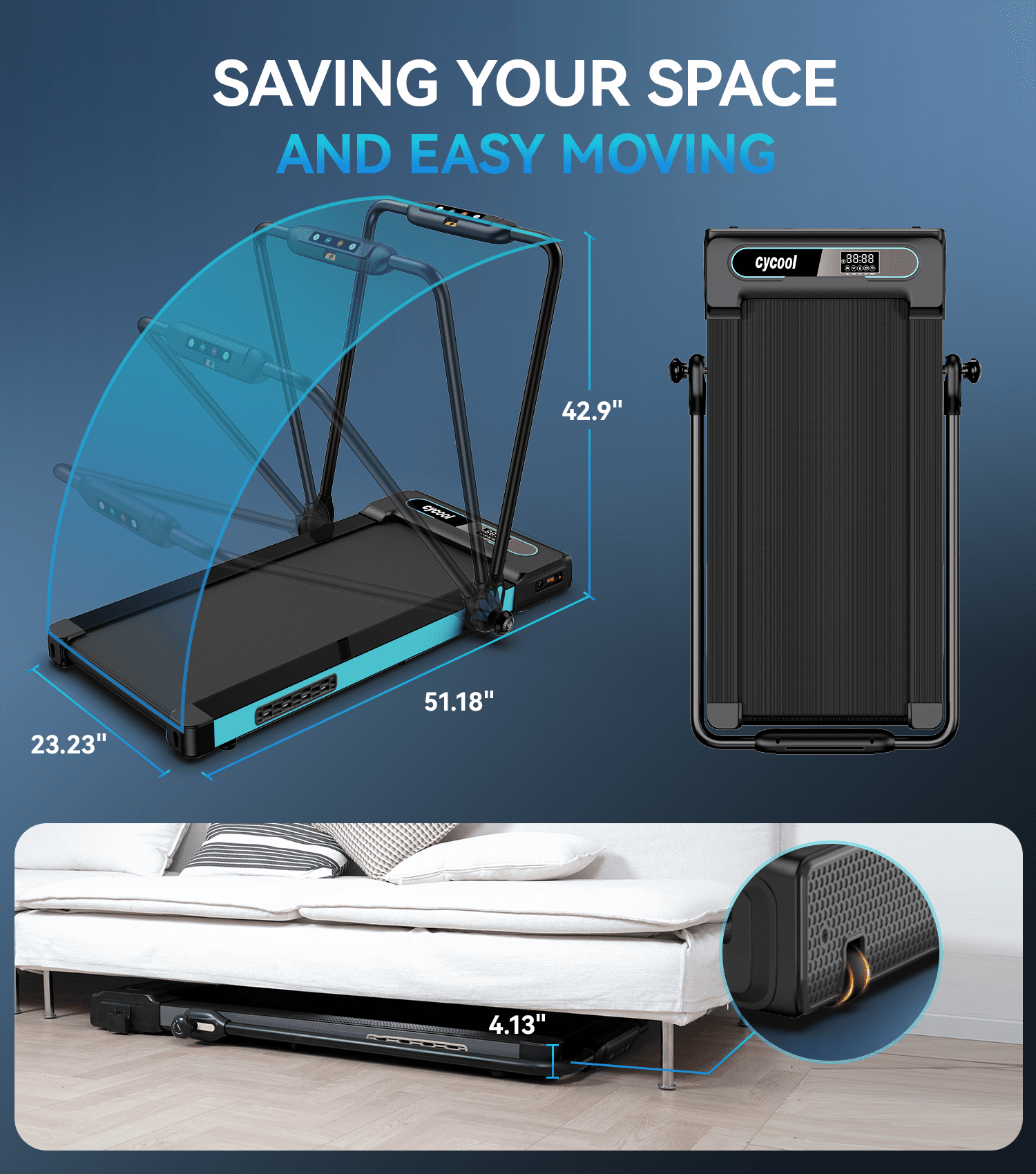 TOSSFD 2.5HP Folding Treadmill Remote Control Walk Pad Compact Electric Running Portable Walking Pad for Home Fitness