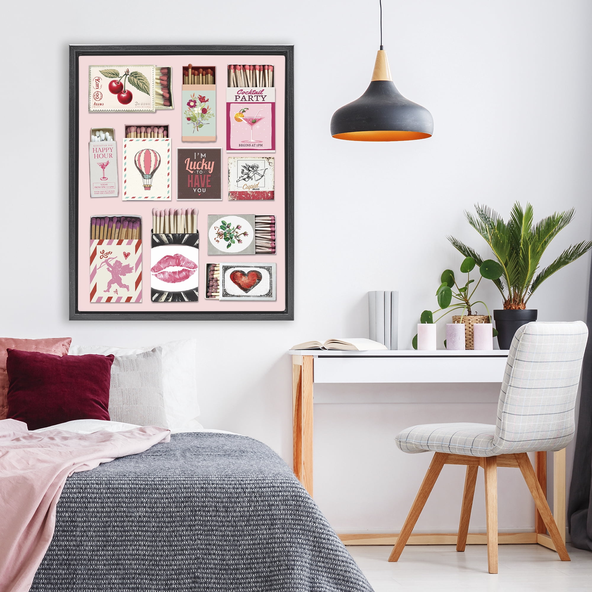Stupell Industries Vintage Romantic Matchbox Collection Black Framed Floater Canvas Wall Art, design by CAD Designs