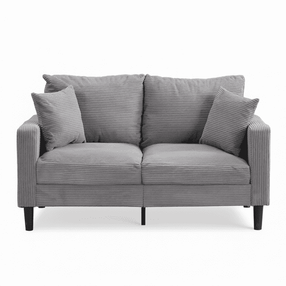57 Inch High Resilience Loveseat Sofa with Wooden Frame, 2 Seat Comfy Upholstered Couch for Small Spaces, Living Room Bedroom Apartment, Light Gray