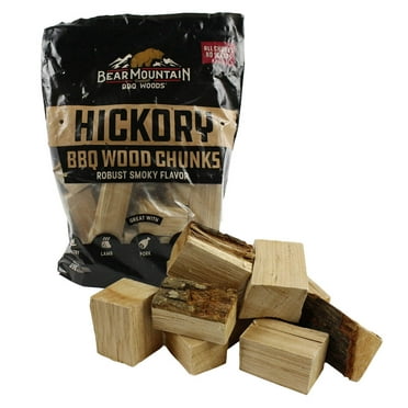 Bear Mountain Premium BBQ Woods Hickory Wood Smoker Chunks, 350 Cu in, 100% All-Natural Hardwood