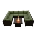 thumbnail image 1 of Innesbrook Collection 9-Piece Aluminum Patio Conversation Set with Green Cushions and Square Fire Table, 1 of 2