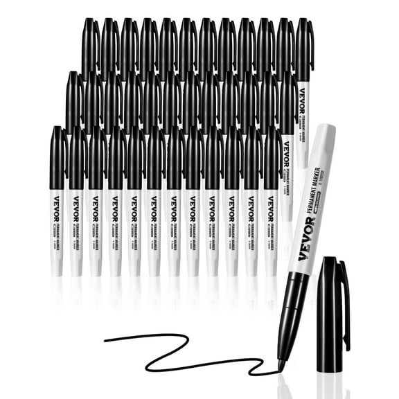 VEVOR Permanent Markers, 36 Pack Black Permanent Marker Set, Quick Drying & Fade Resistant, Fine Point Markers for Wood, Plastic, Paper, Metal, and More