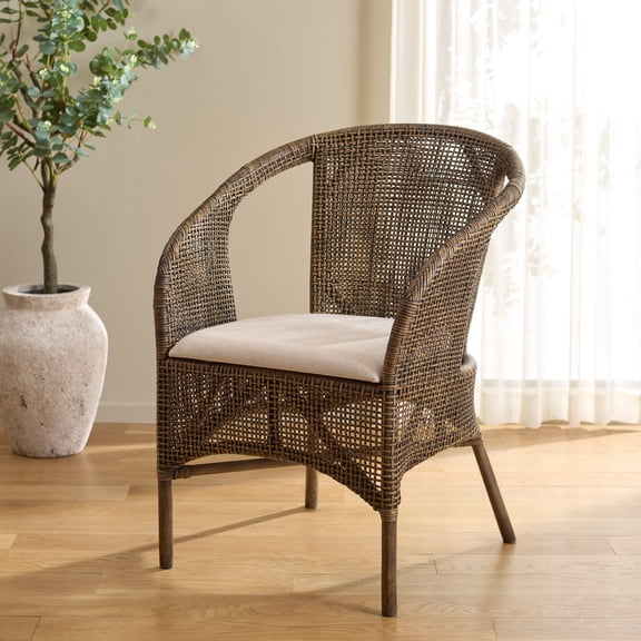 Safavieh Kimzey Rattan Modern Accent Chair, Brown/White