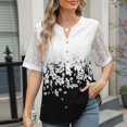 thumbnail image 2 of Tops Florales para las Mujeres V-Cuello Patchwork Encaje Manga Blusa, Corto Casual Floral Estampado Verano Poliéster, 2 of 9