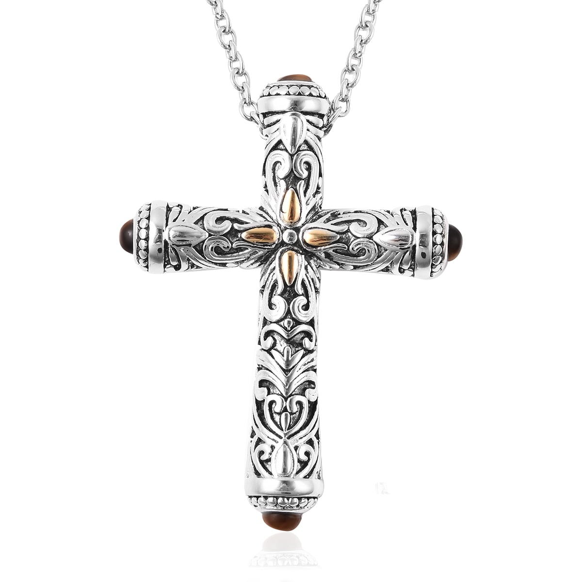 Shop LC Tigers Eye Ion Plated Cross Pendant Necklace for Women Size 20''