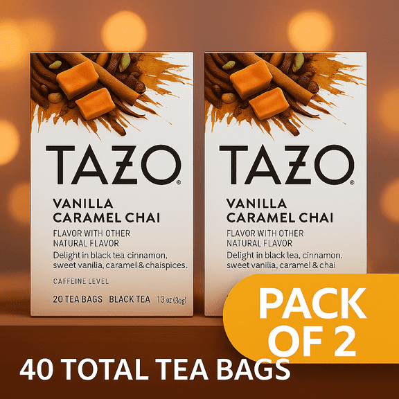 Tazo Vanilla Caramel Chai Tea Bags, Black Tea, Pack of 2, 40 Total Tea Bags