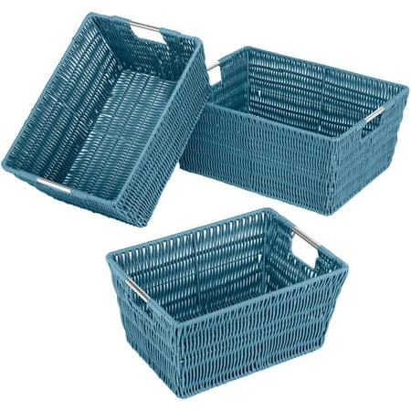 Whitmor Set of 3 Rattique Totes, Berry Blue