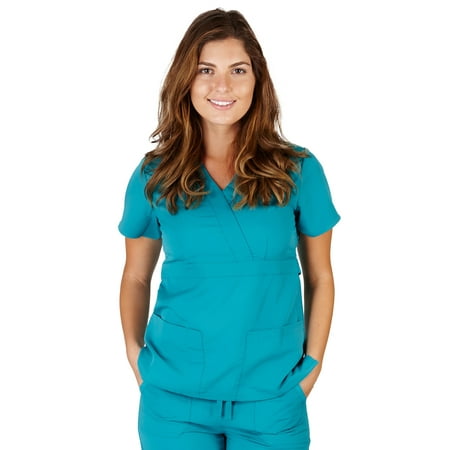 

UltraSoft Premium 3 Pocket Mock Wrap Medical Scrub Top For Women - JUNIOR FIT 38481-X-Small (Teal)