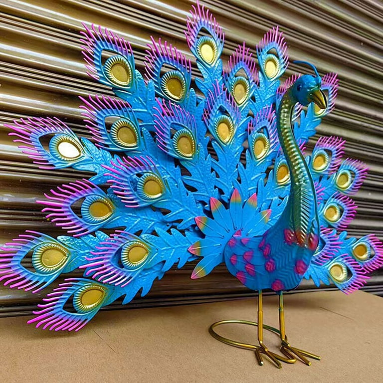 3 Packs Wrought Iron Peacock Screen Hand Painted Metal Garden